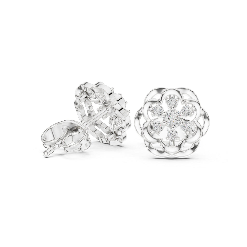 Moissanite Flower Rosette Stud Earrings – 925 Sterling Silver, 18K Gold Vermeil