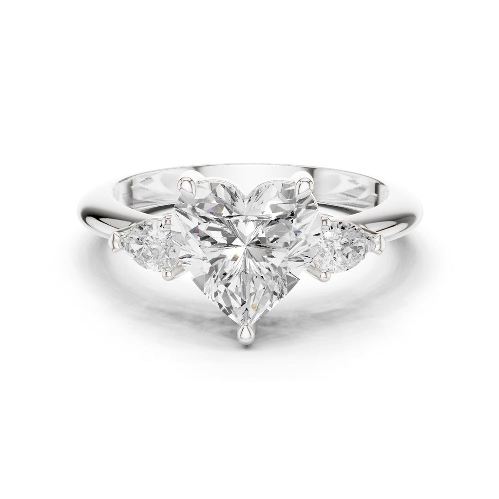 Heart-Shaped Moissanite Three-Stone Ring with Pear Side Stones – 925 Sterling Silver, 18K Gold Vermeil