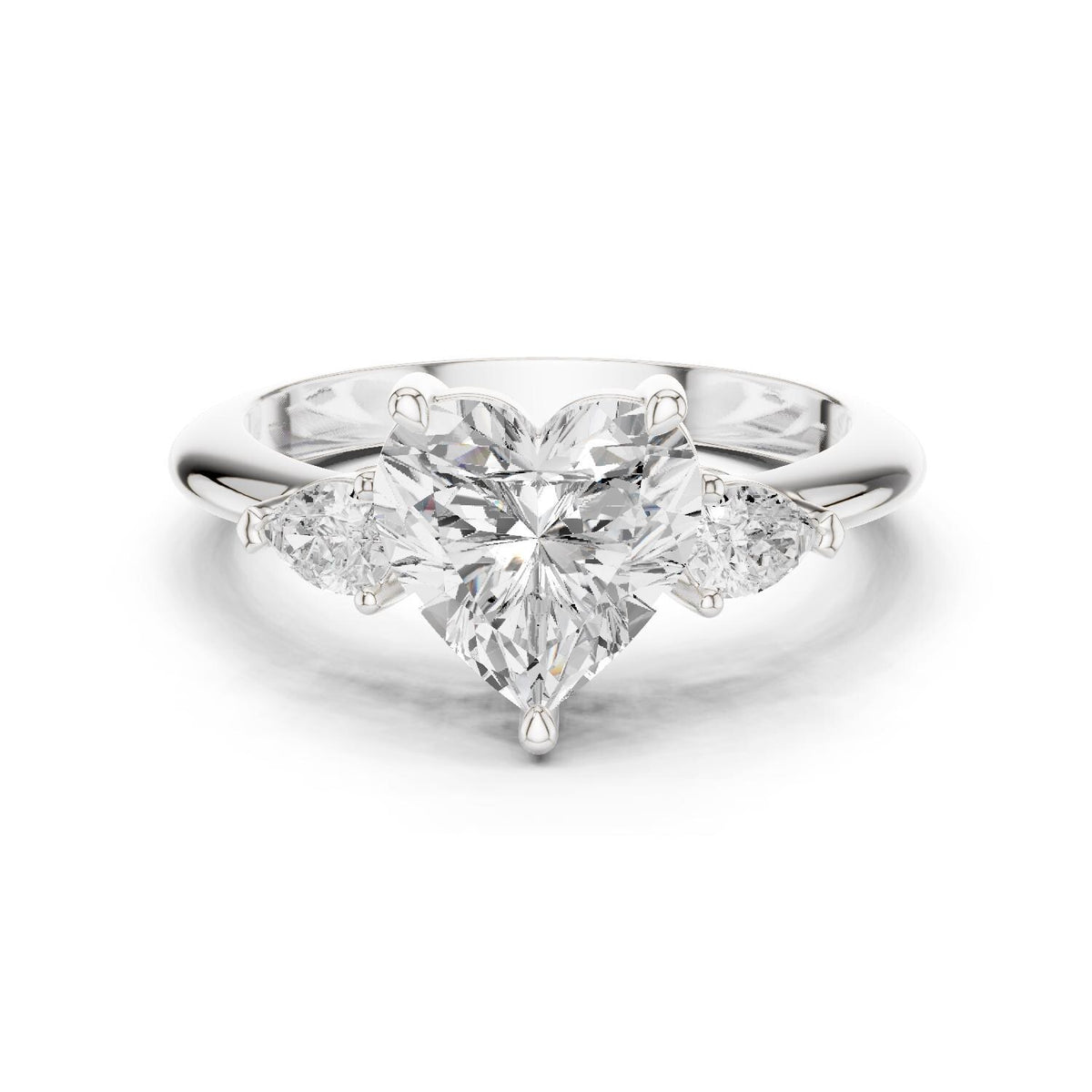 Heart-Shaped Moissanite Three-Stone Ring with Pear Side Stones – 925 Sterling Silver, 18K Gold Vermeil