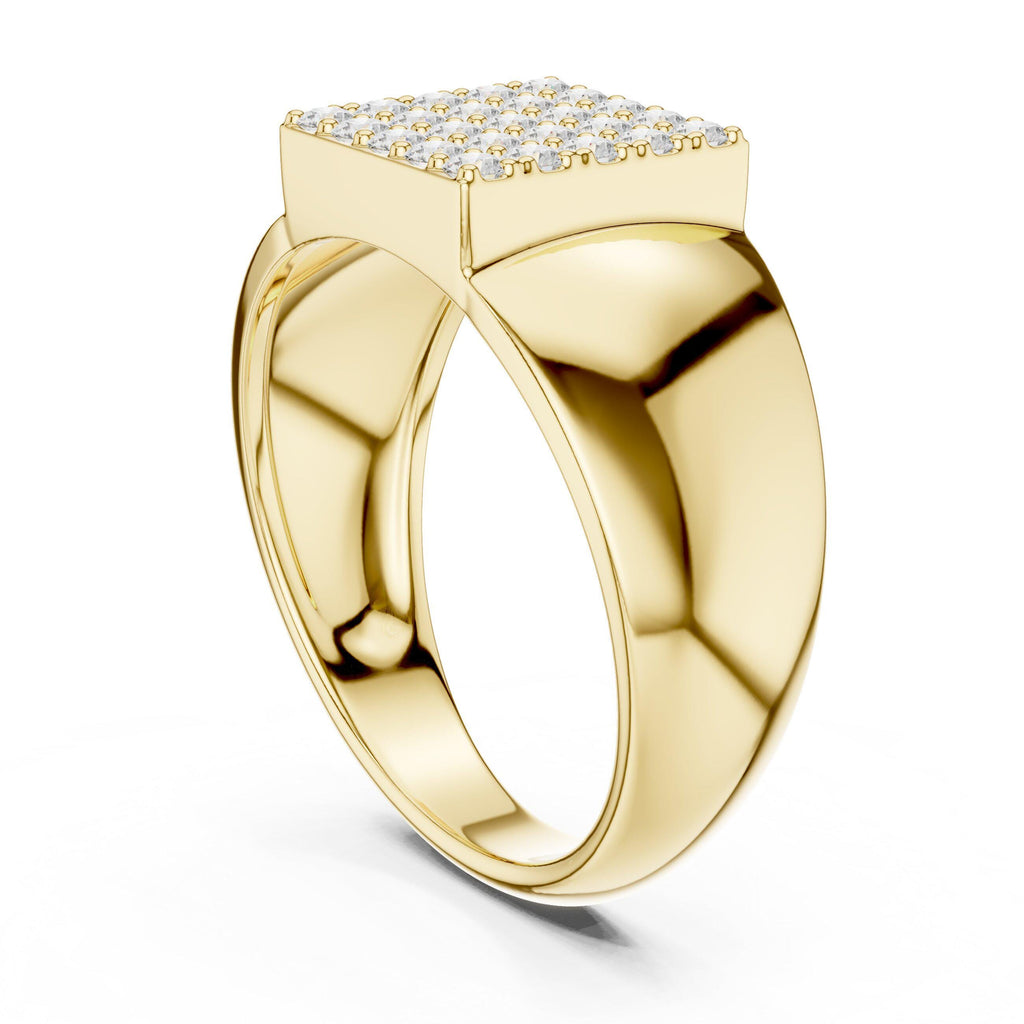 Men's Square Pavé Moissanite Signet Ring – 925 Sterling Silver, 18K Gold Vermeil