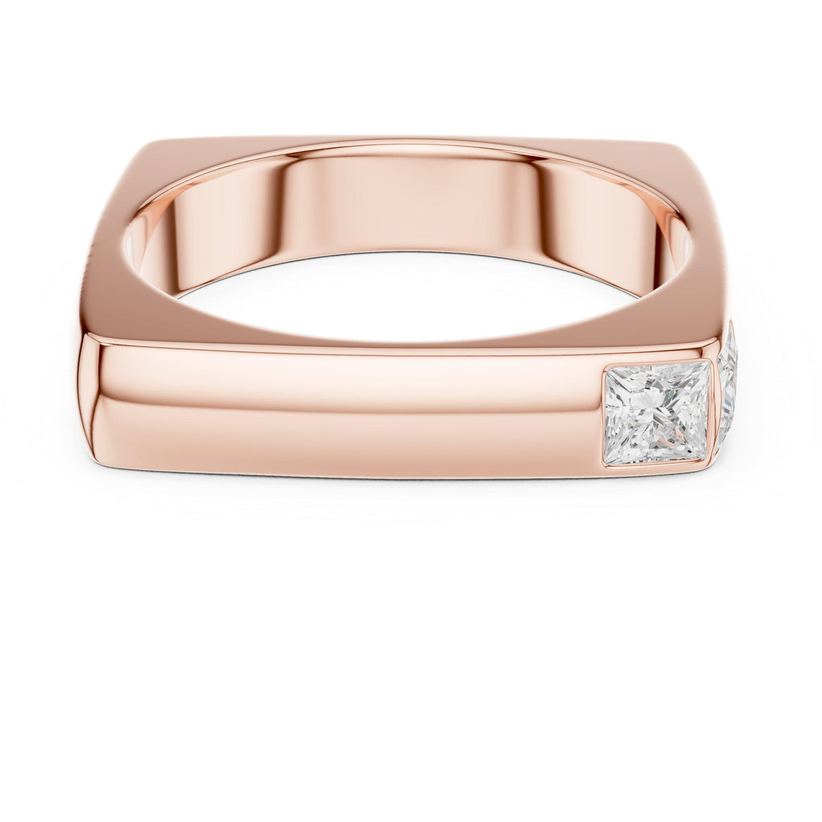 Men's Square-Profile Moissanite Ring with Princess-Cut Accent – 925 Sterling Silver, 18K Gold Vermeil