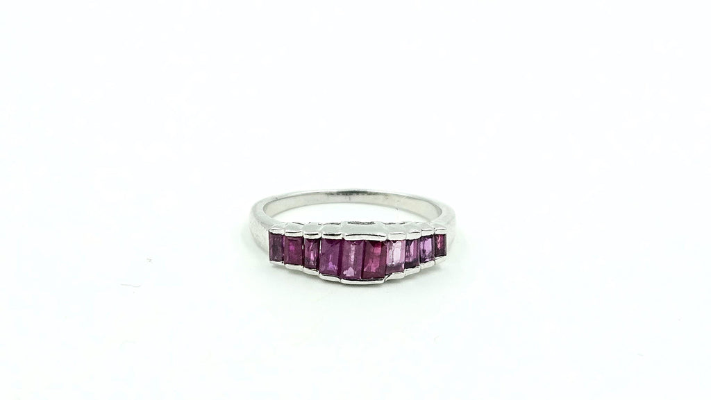 Channel-Set Ruby Band Ring – 925 Sterling Silver, 18K White Gold Vermeil
