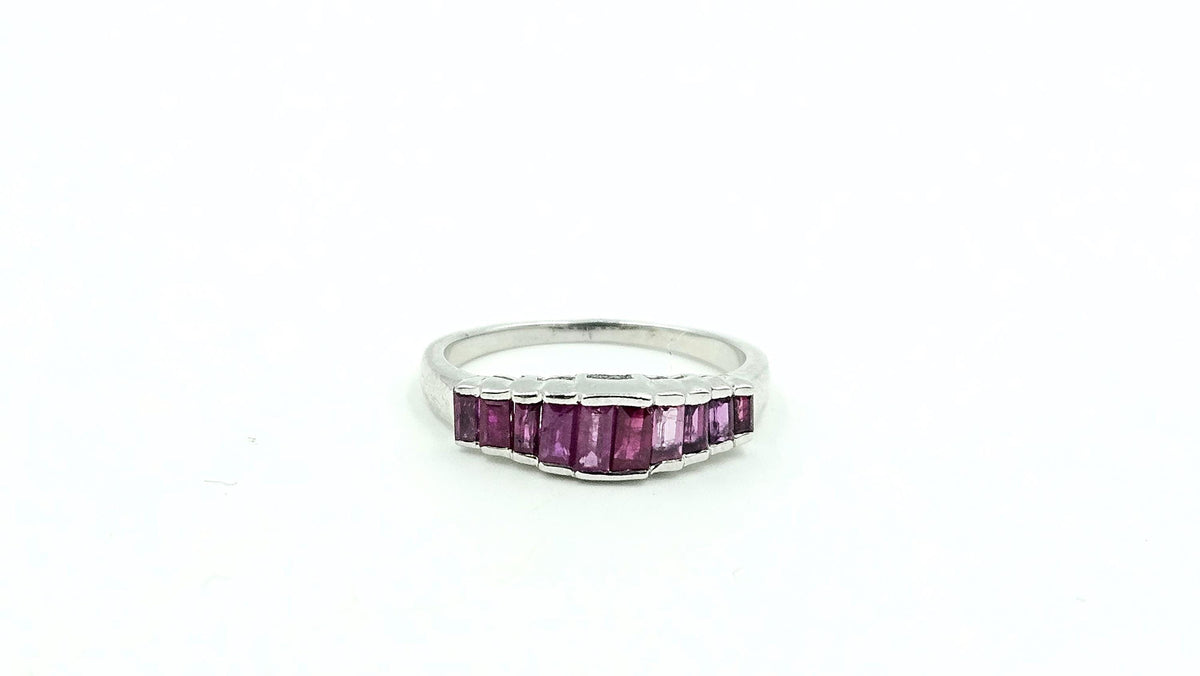 Channel-Set Ruby Band Ring – 925 Sterling Silver, 18K White Gold Vermeil