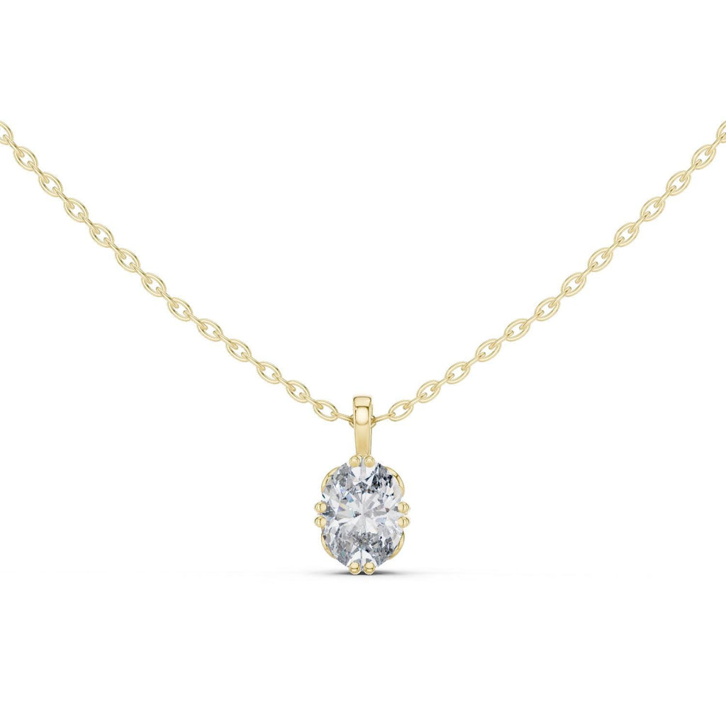 Oval Moissanite Double-Prong Solitaire Necklace – 925 Sterling Silver, 18K Gold Vermeil