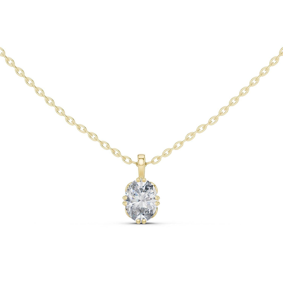 Oval Moissanite Double-Prong Solitaire Necklace – 925 Sterling Silver, 18K Gold Vermeil