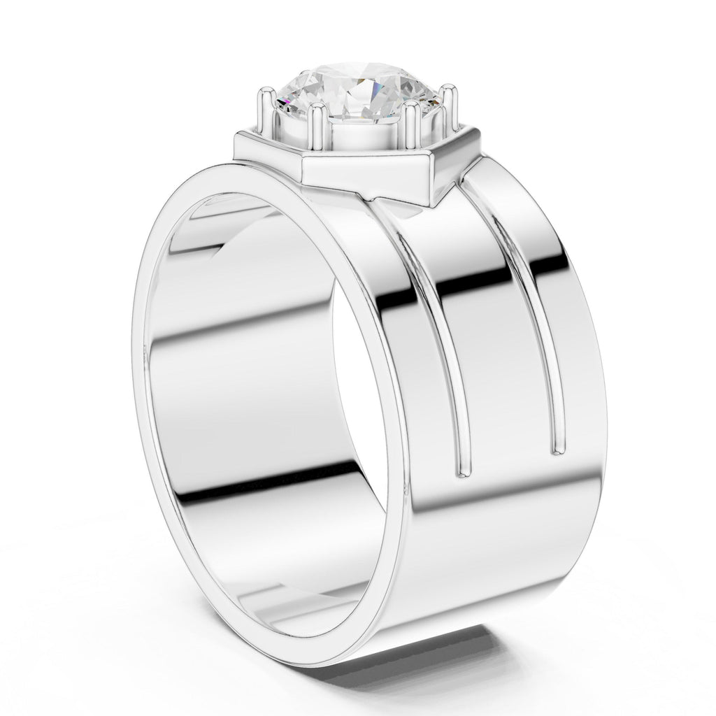 Men's Round Moissanite Ring with Hexagon Frame, Wide Band – 925 Sterling Silver, 18K Gold Vermeil