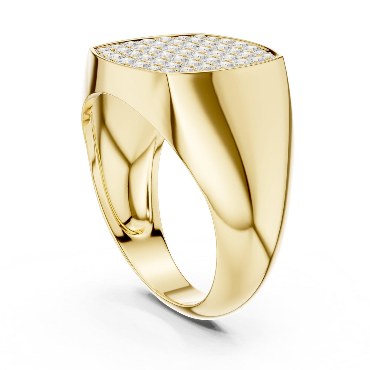 Men's Cushion-Shaped Pavé Moissanite Signet Ring – 925 Sterling Silver, 18K Gold Vermeil