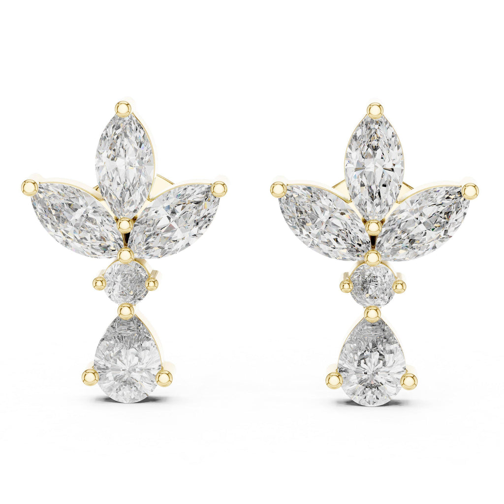 Marquise Moissanite Lotus Drop Earrings – 925 Sterling Silver, 18K Gold Vermeil