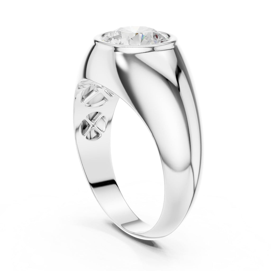 Men's Round Bezel-Set Moissanite Signet Ring – 925 Sterling Silver, 18K Gold Vermeil