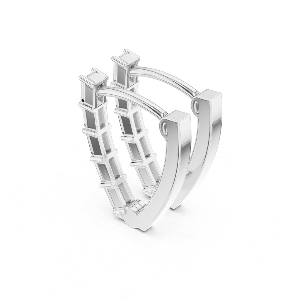 Baguette Moissanite V-Hoop Earrings – 925 Sterling Silver, 18K Gold Vermeil