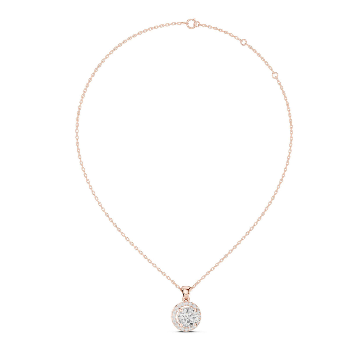 6.5mm Round Moissanite Halo Pendant Necklace – 925 Sterling Silver, 18K Gold Vermeil
