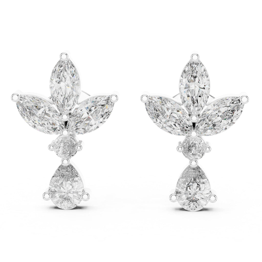 Marquise Moissanite Lotus Drop Earrings – 925 Sterling Silver, 18K Gold Vermeil