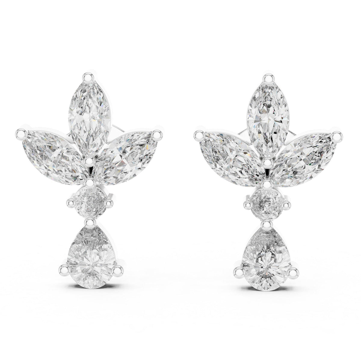 Marquise Moissanite Lotus Drop Earrings – 925 Sterling Silver, 18K Gold Vermeil