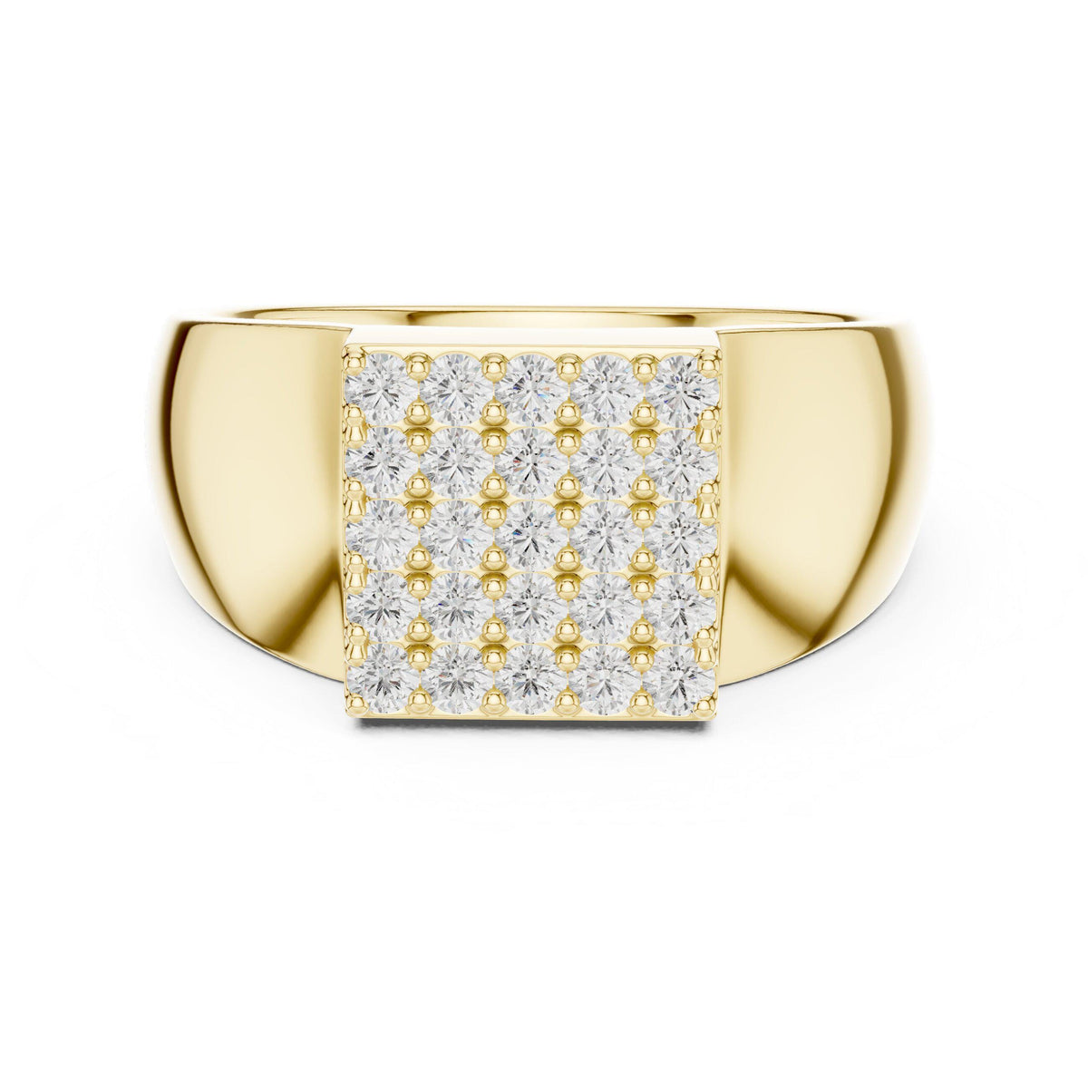 Men's Square Pavé Moissanite Signet Ring – 925 Sterling Silver, 18K Gold Vermeil