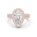 Pear Moissanite Halo Ring with Triple-Row Pavé Band – 925 Sterling Silver, 18K Gold Vermeil