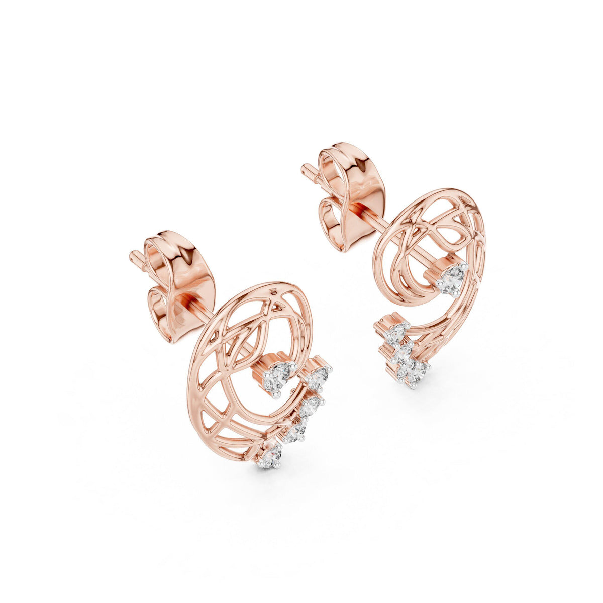 Moissanite Lattice Paisley Stud Earrings – 925 Sterling Silver, 18K Gold Vermeil
