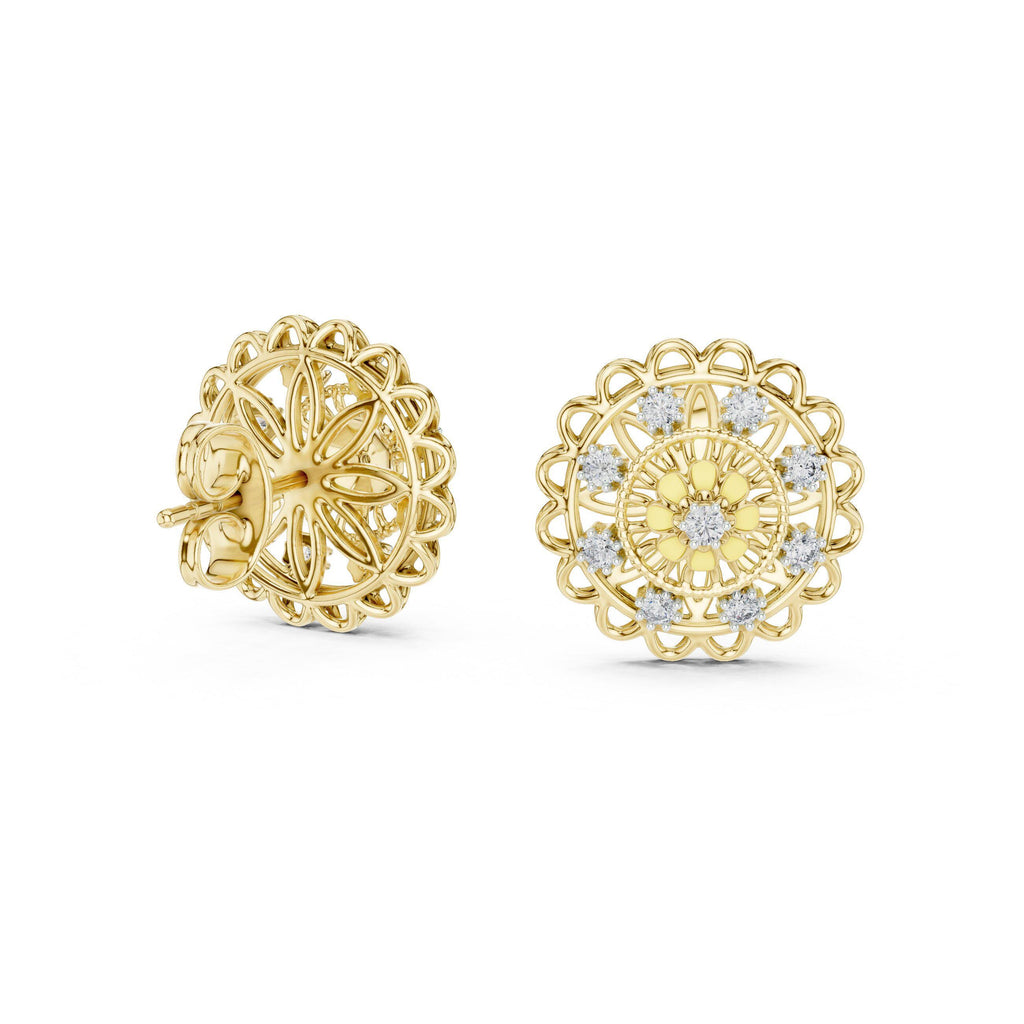 Moissanite Mandala Stud Earrings – 925 Sterling Silver, 18K Gold Vermeil