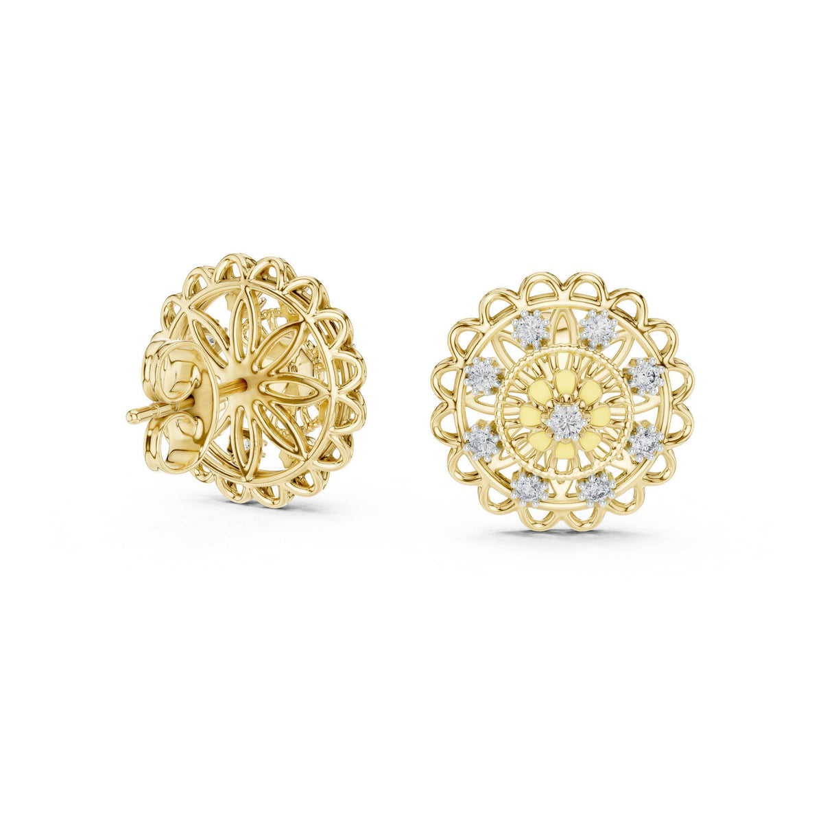 Moissanite Mandala Stud Earrings – 925 Sterling Silver, 18K Gold Vermeil