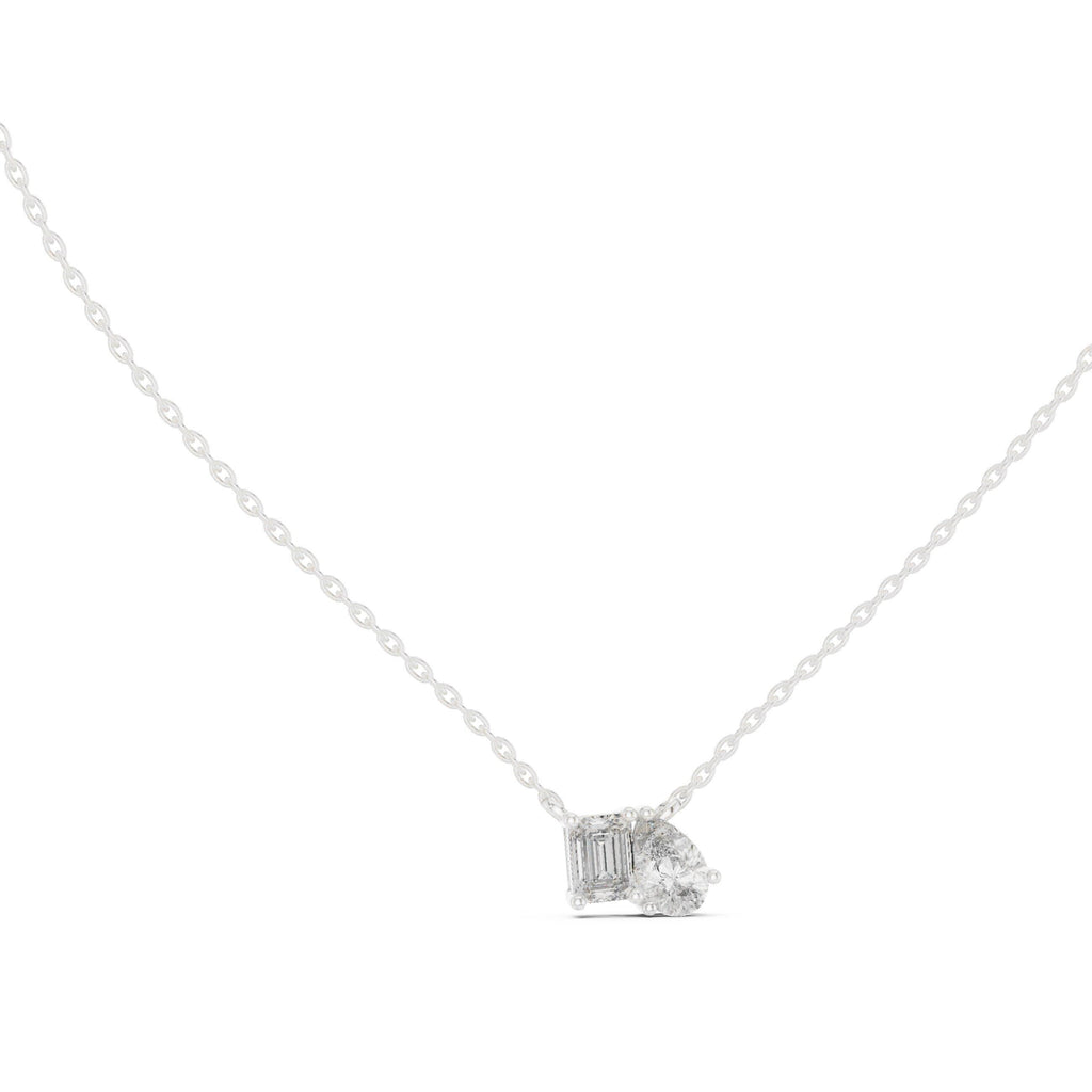 Emerald-Cut & Pear Moissanite Toi et Moi Necklace – 925 Sterling Silver, 18K Gold Vermeil