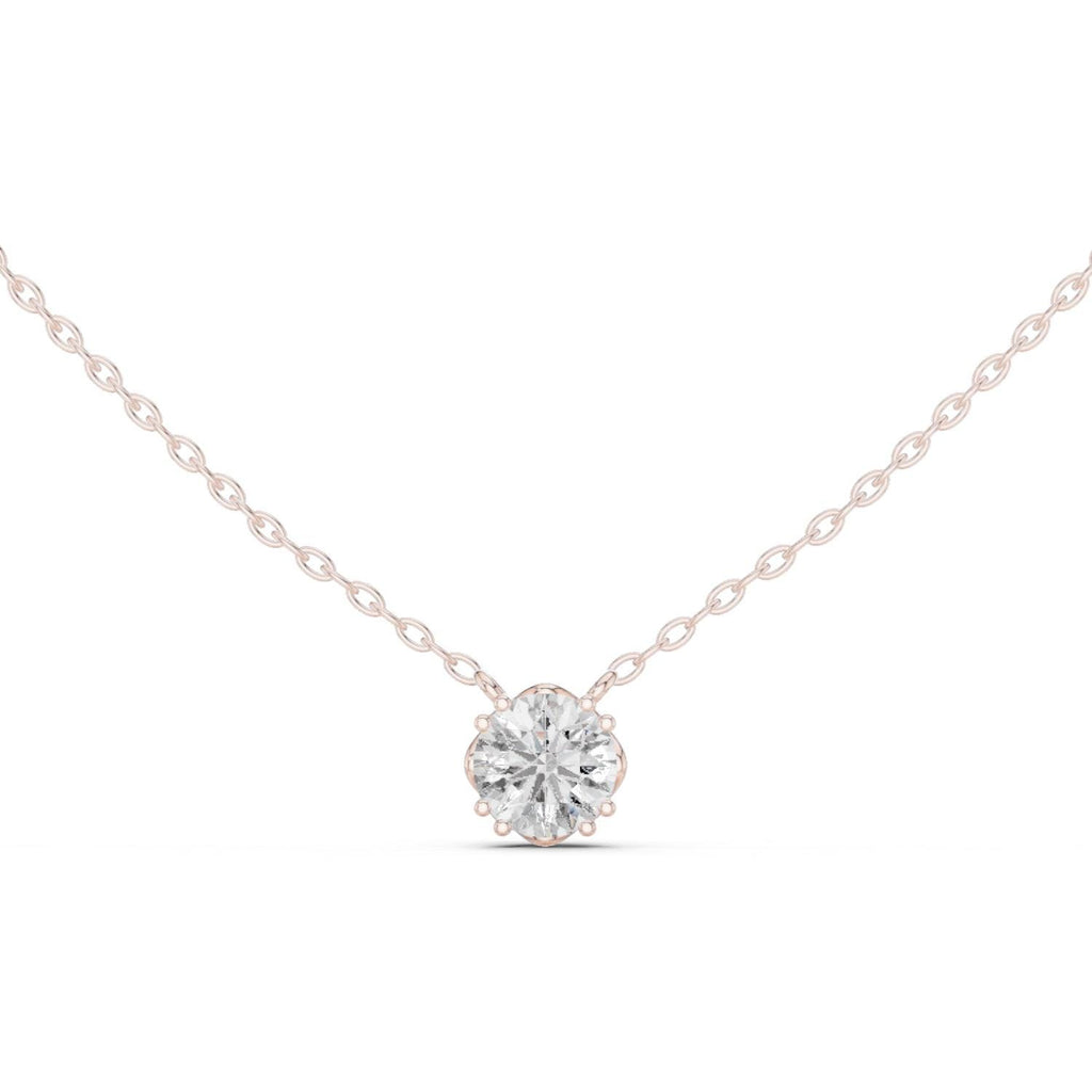 Round Moissanite Scalloped Bezel Solitaire Necklace – 925 Sterling Silver, 18K Gold Vermeil