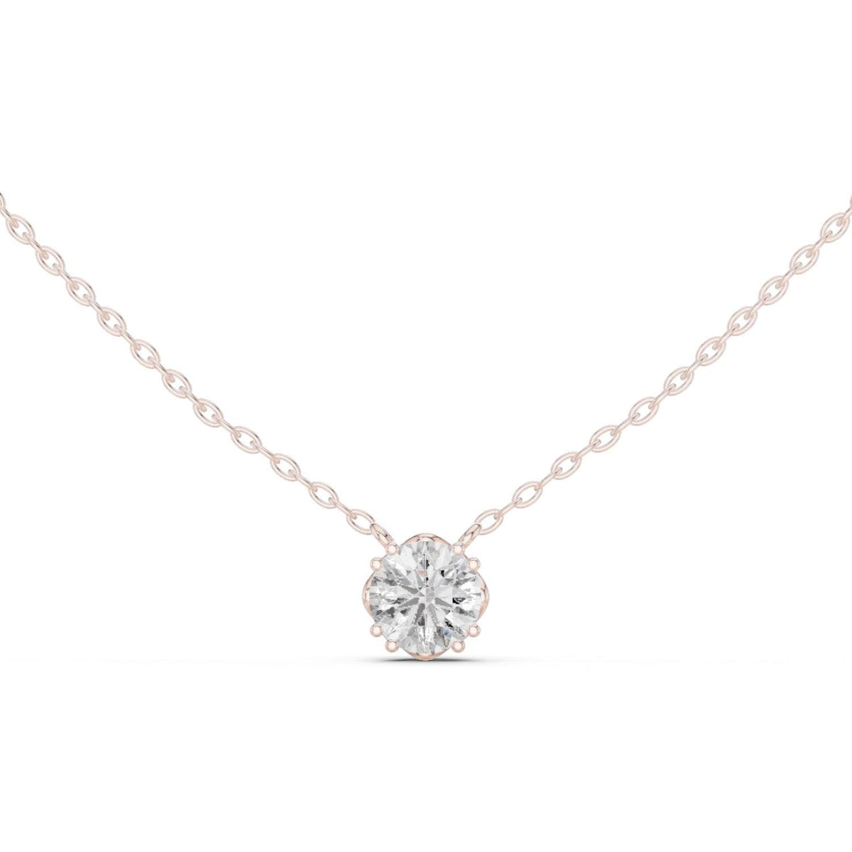 Round Moissanite Scalloped Bezel Solitaire Necklace – 925 Sterling Silver, 18K Gold Vermeil
