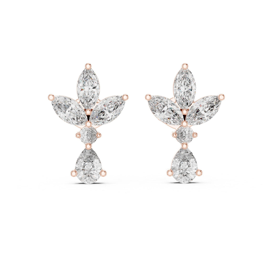 Marquise Moissanite Lotus Drop Earrings – 925 Sterling Silver, 18K Gold Vermeil