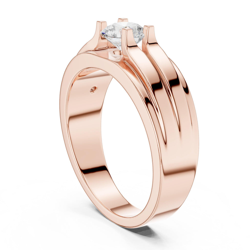 Men's Round Moissanite Ring, Double-Groove Band – 925 Sterling Silver, 18K Gold Vermeil