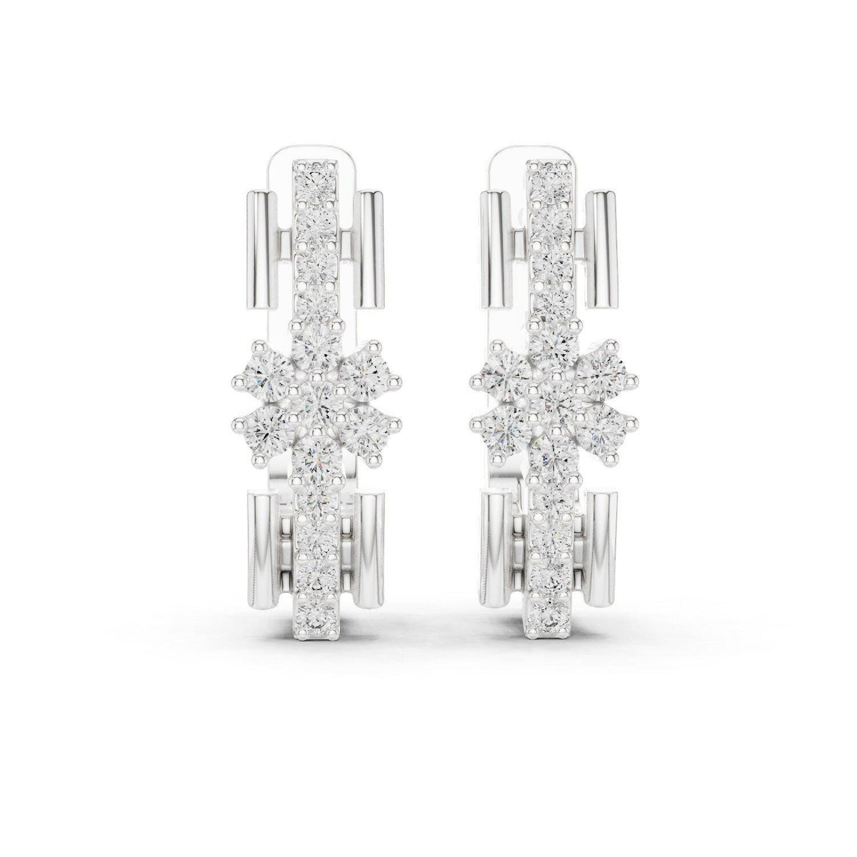 Moissanite Flower Cluster Pavé Bar Earrings – 925 Sterling Silver, 18K Gold Vermeil