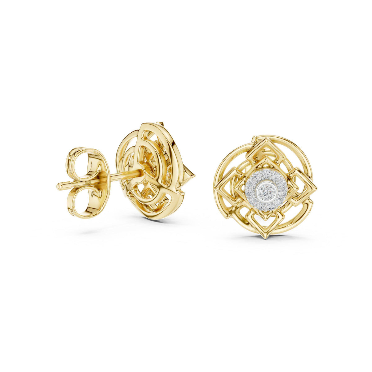 Moissanite Halo Rosette Stud Earrings – 925 Sterling Silver, 18K Gold Vermeil