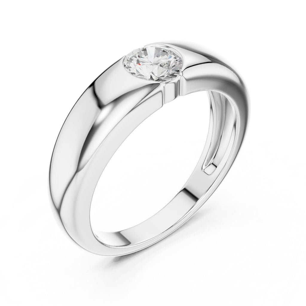 Men's Flush-Set Round Moissanite Domed Band – 925 Sterling Silver, 18K Gold Vermeil