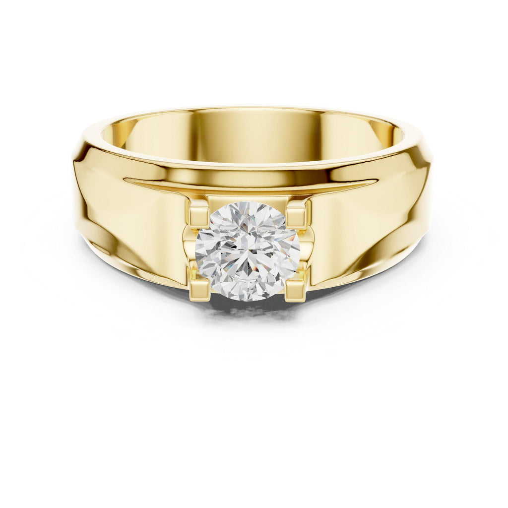 Men's Round Moissanite Ring with Raised Shoulders – 925 Sterling Silver, 18K Gold Vermeil