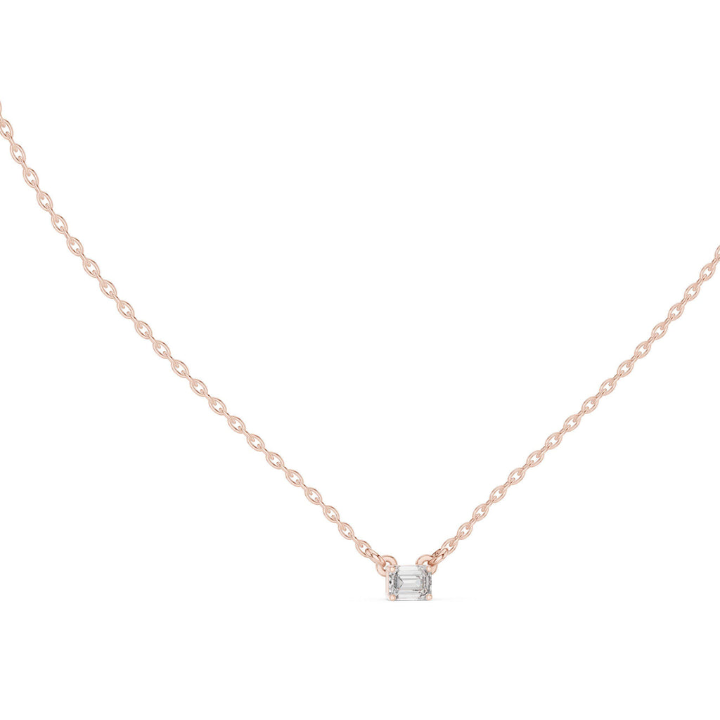 Emerald-Cut Moissanite East-West Solitaire Necklace – 925 Sterling Silver, 18K Gold Vermeil