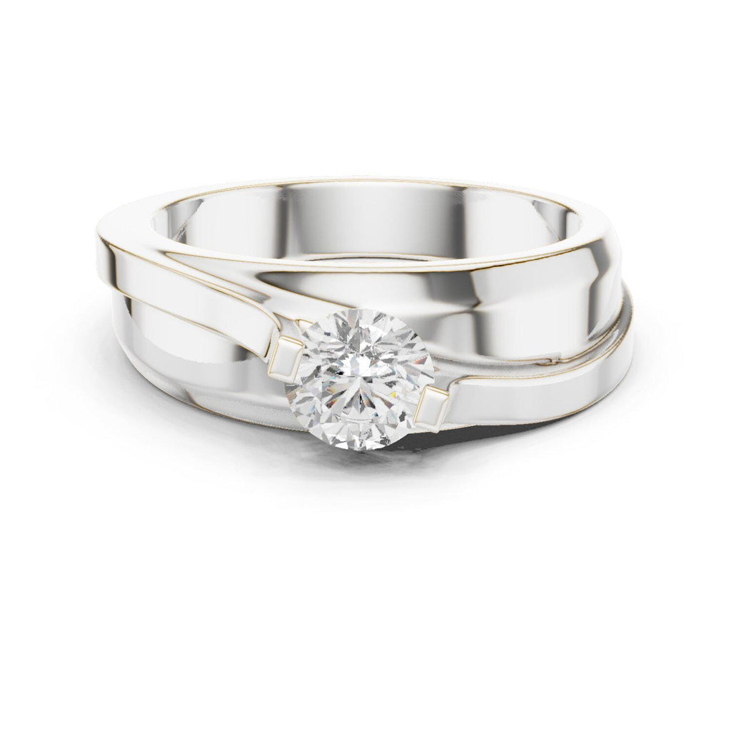 Men's Round Moissanite Ring, Offset Double Band – 925 Sterling Silver, 18K Gold Vermeil