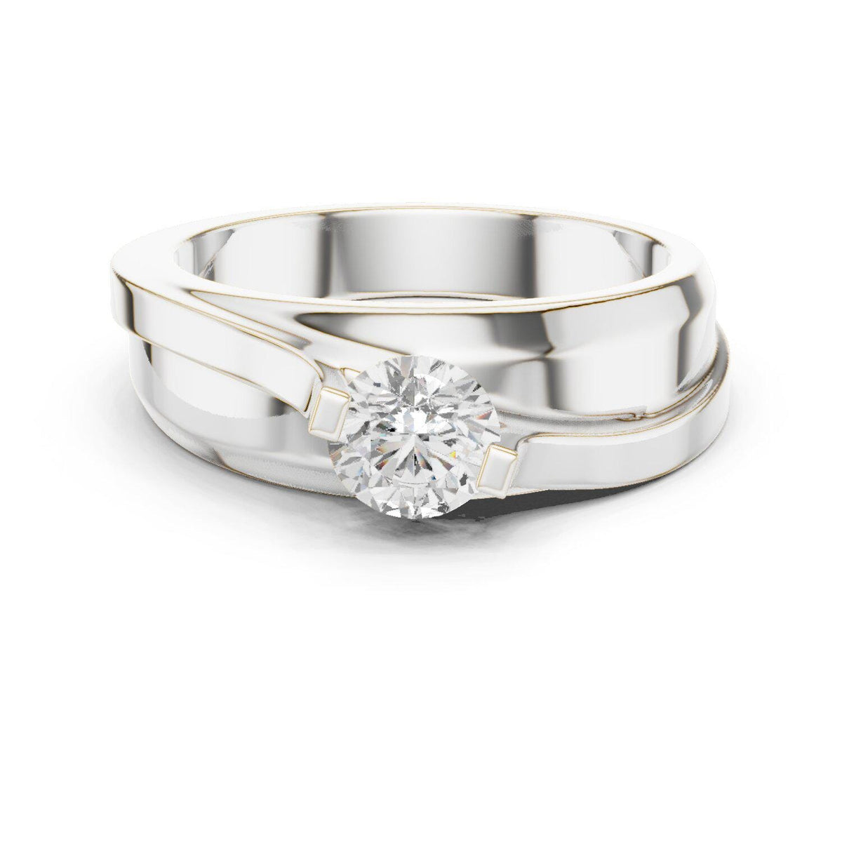 Men's Round Moissanite Ring, Offset Double Band – 925 Sterling Silver, 18K Gold Vermeil