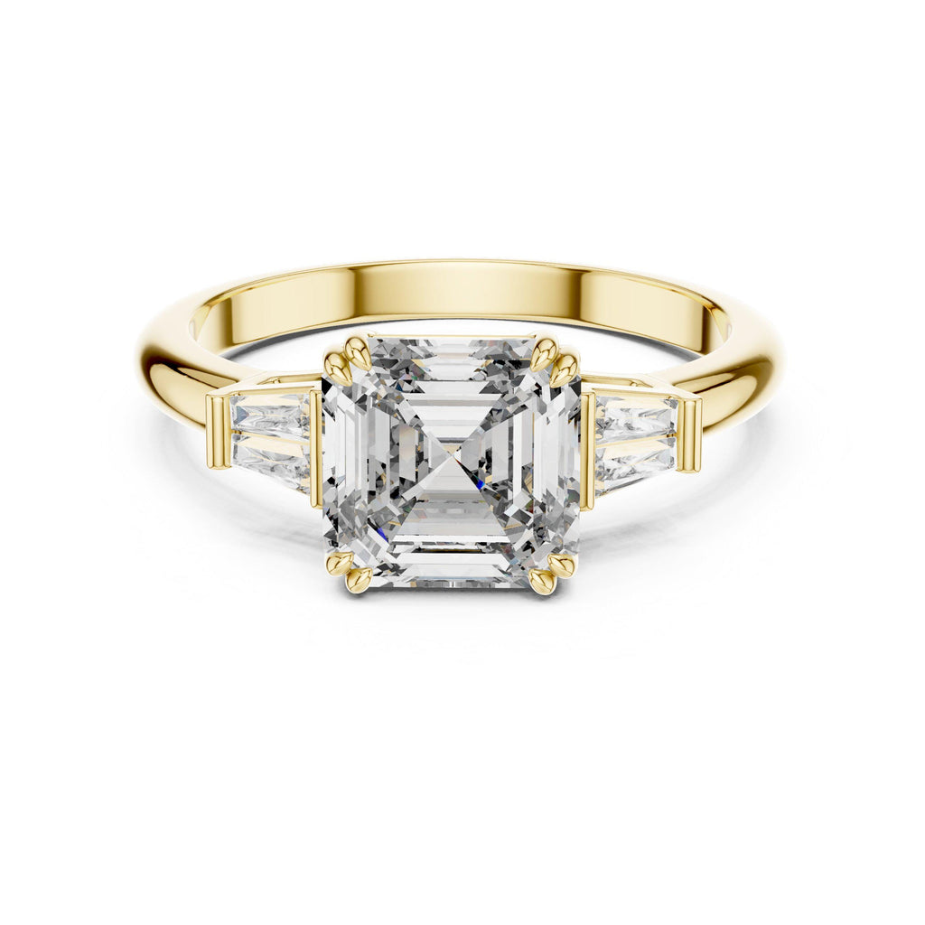 Square-Cut Moissanite Three-Stone Ring with Baguette Sides – 925 Sterling Silver, 18K Gold Vermeil