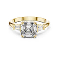 Square-Cut Moissanite Three-Stone Ring with Baguette Sides – 925 Sterling Silver, 18K Gold Vermeil