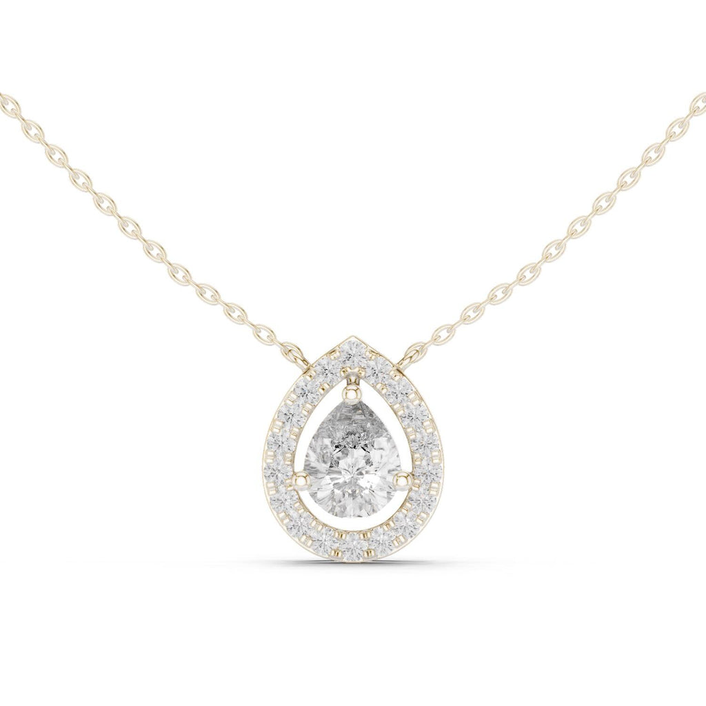 Pear Moissanite Floating Halo Pendant Necklace – 925 Sterling Silver, 18K Gold Vermeil