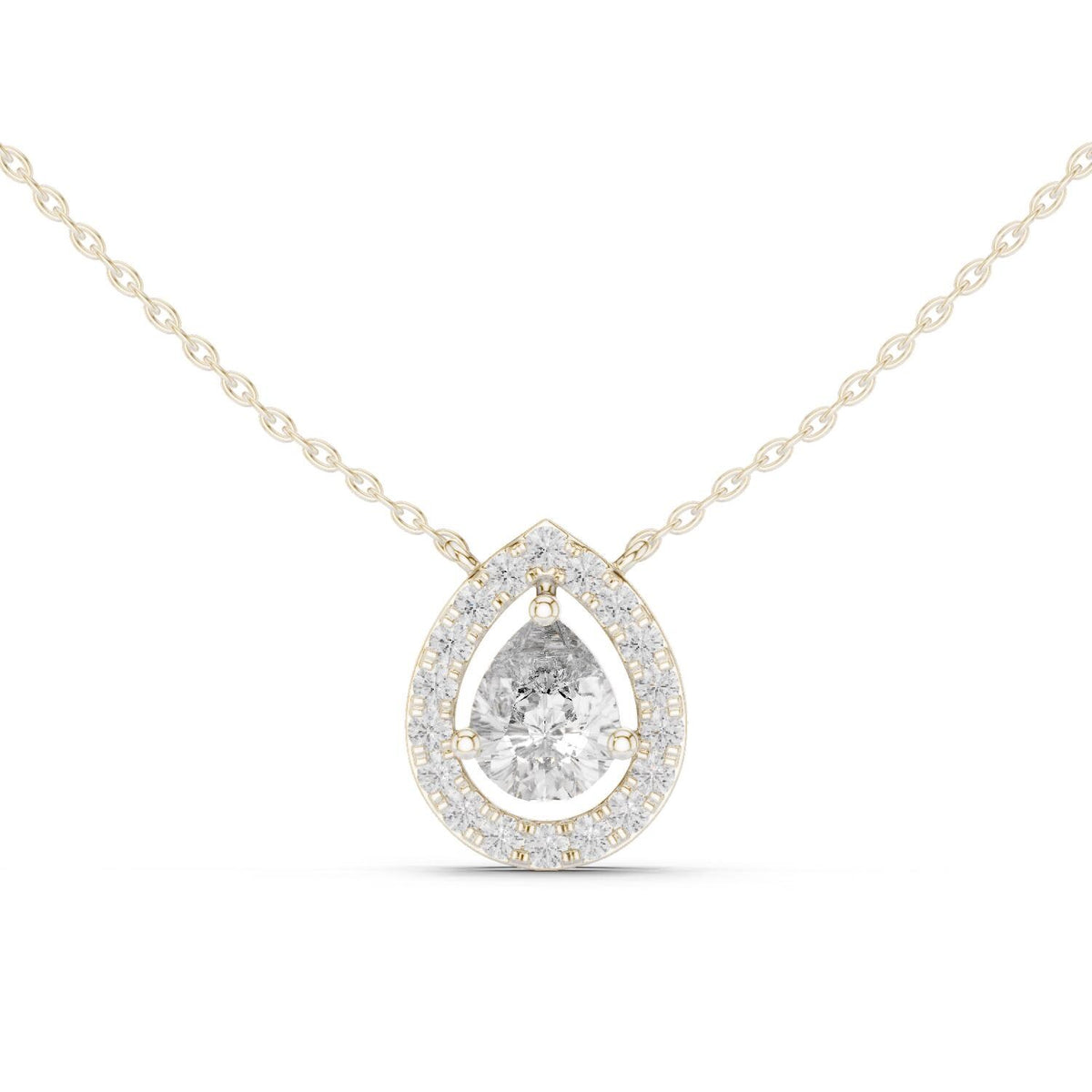 Pear Moissanite Floating Halo Pendant Necklace – 925 Sterling Silver, 18K Gold Vermeil