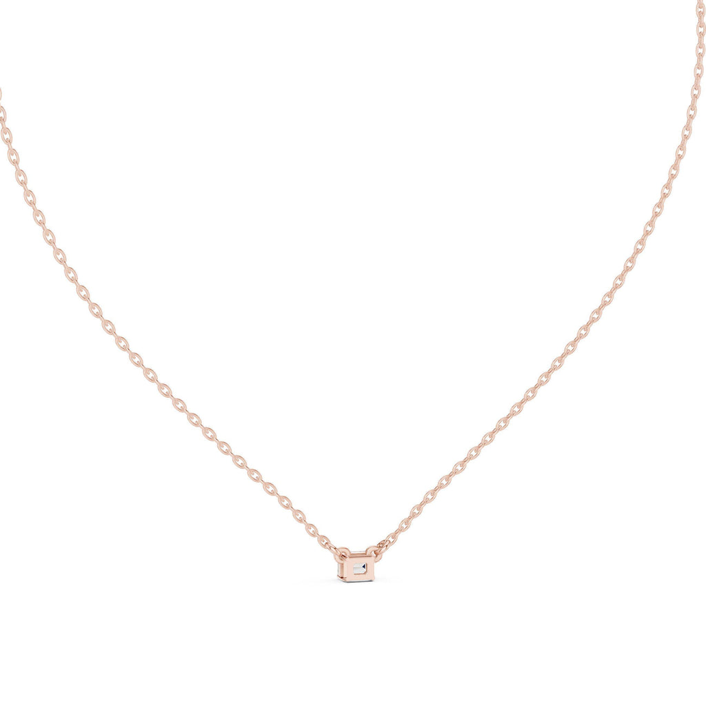 Emerald-Cut Moissanite East-West Solitaire Necklace – 925 Sterling Silver, 18K Gold Vermeil