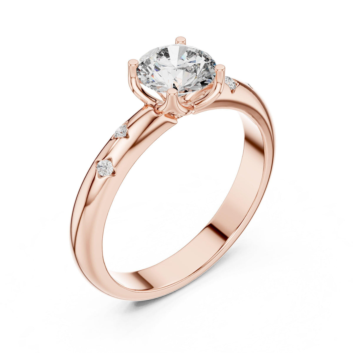 Round Moissanite Solitaire Ring with Side Accents, 6mm – 925 Sterling Silver, 18K Gold Vermeil