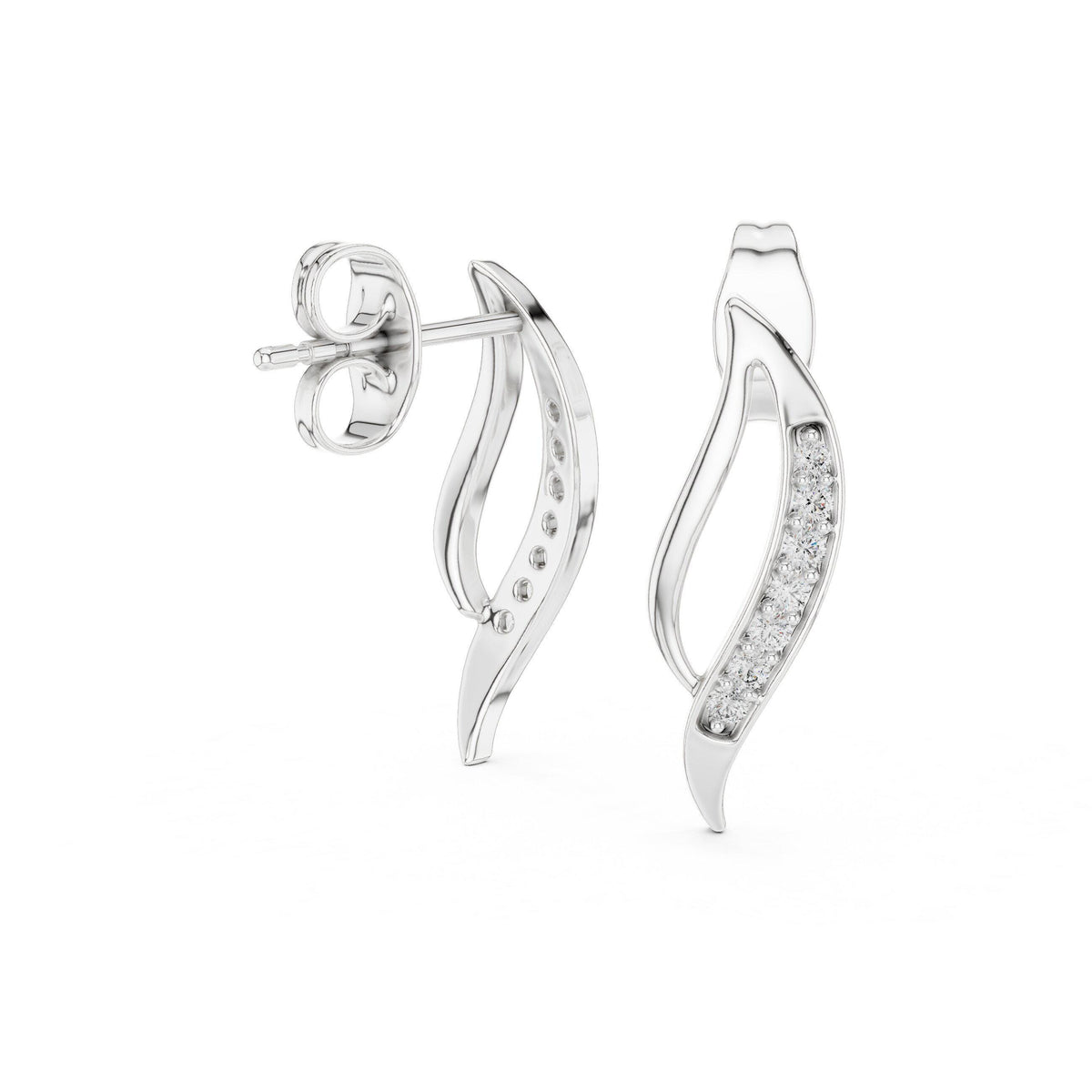 Moissanite Pavé Flame Stud Earrings – 925 Sterling Silver, 18K Gold Vermeil