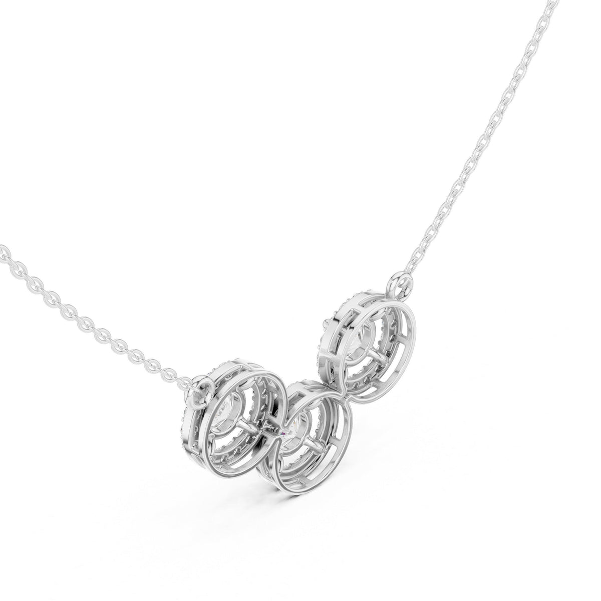 Round Moissanite Halo Trio Mangalsutra Necklace – 925 Sterling Silver, 18K Gold Vermeil