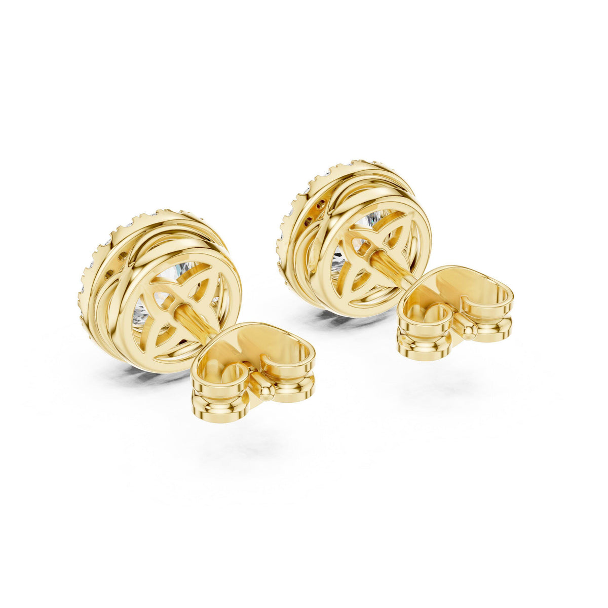 Round Moissanite Bezel Halo Stud Earrings – 925 Sterling Silver, 18K Gold Vermeil