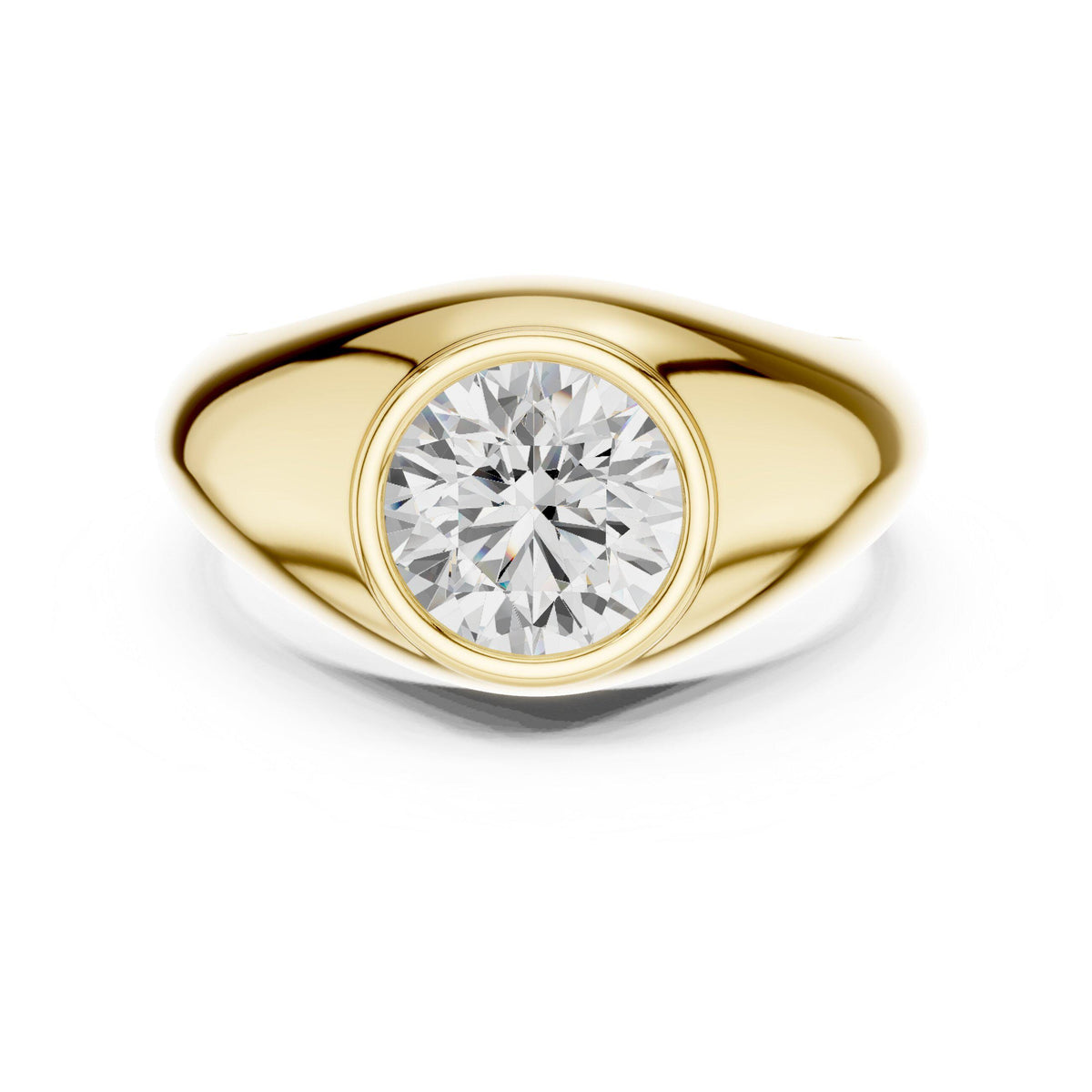 Men's Round Bezel-Set Moissanite Signet Ring – 925 Sterling Silver, 18K Gold Vermeil