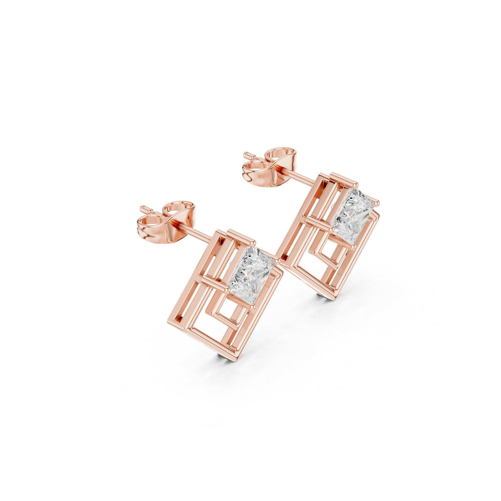 Moissanite Open Square Geometric Stud Earrings – 925 Sterling Silver, 18K Gold Vermeil