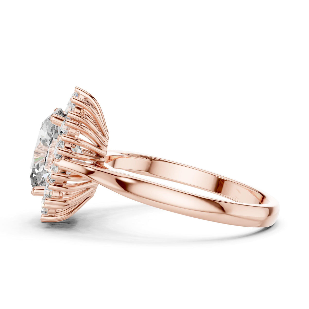 Oval Moissanite Floral Cluster Halo Ring, 7x9mm – 925 Sterling Silver, 18K Gold Vermeil