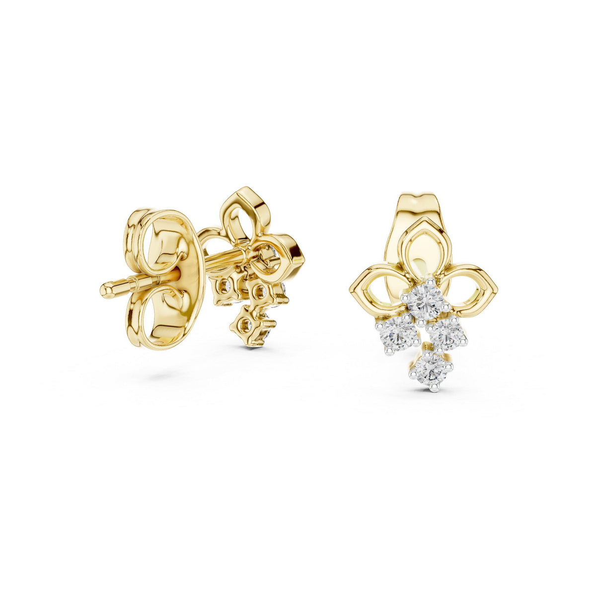 Moissanite Fleur Drop Stud Earrings – 925 Sterling Silver, 18K Gold Vermeil