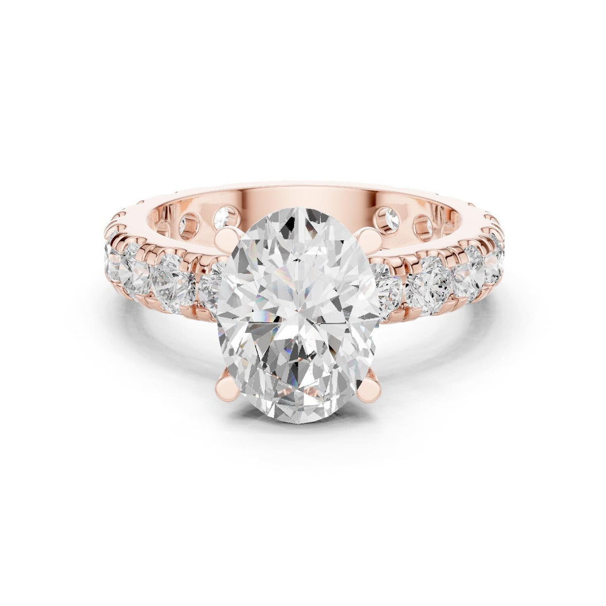 Oval Moissanite Ring with Pavé Band – 925 Sterling Silver, 18K Gold Vermeil