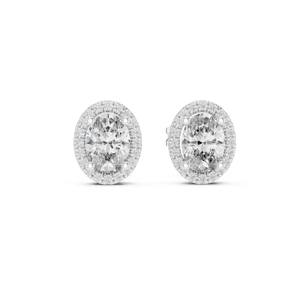 Oval Moissanite Halo Stud Earrings – 925 Sterling Silver, 18K Gold Vermeil