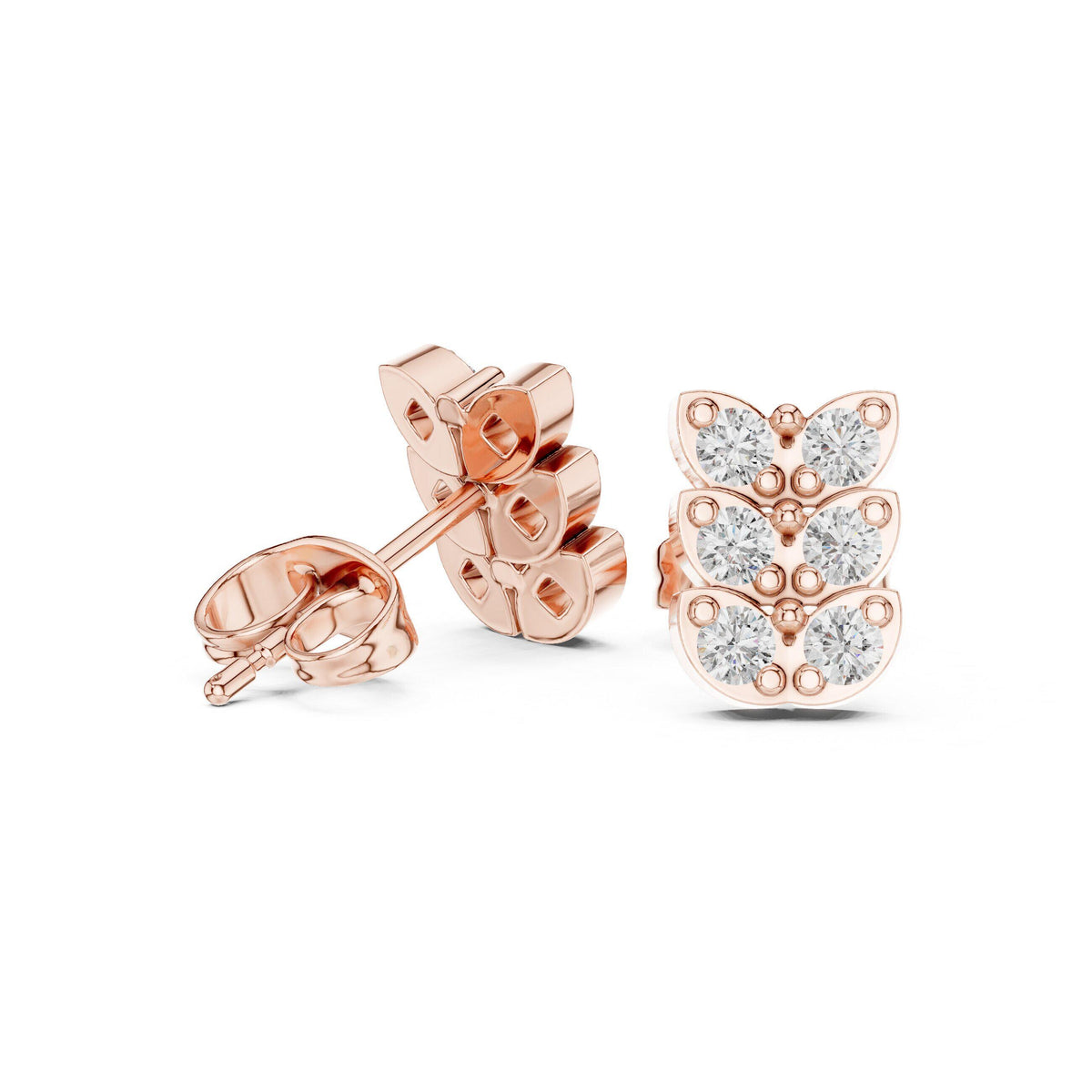 Moissanite Stacked Leaf Stud Earrings – 925 Sterling Silver, 18K Gold Vermeil